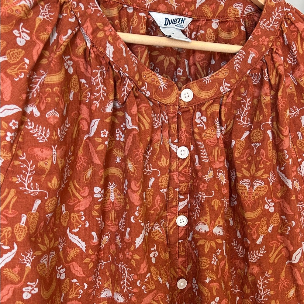 Duluth Trading Co Orange 100% Organic Cotton Patterned Blouse - Picture 6 of 9